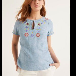 New with Tags - Boden Laura Linen Embroidered Top